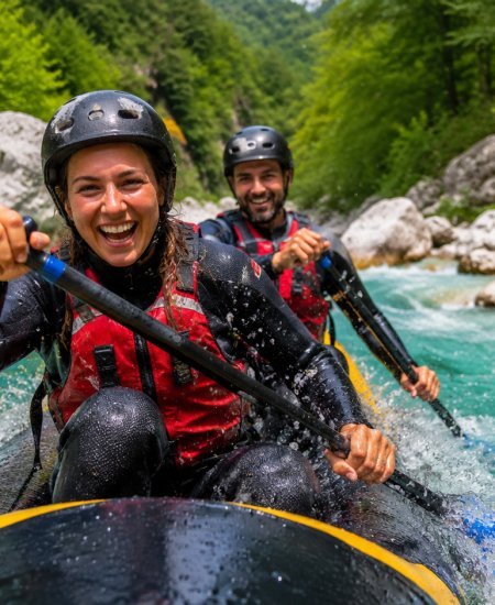 Wildwasserkanu auf der Soča